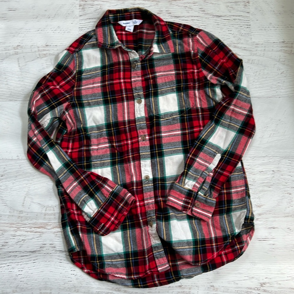 Old Navy White Tartan Flannel The Classic Shirt XS